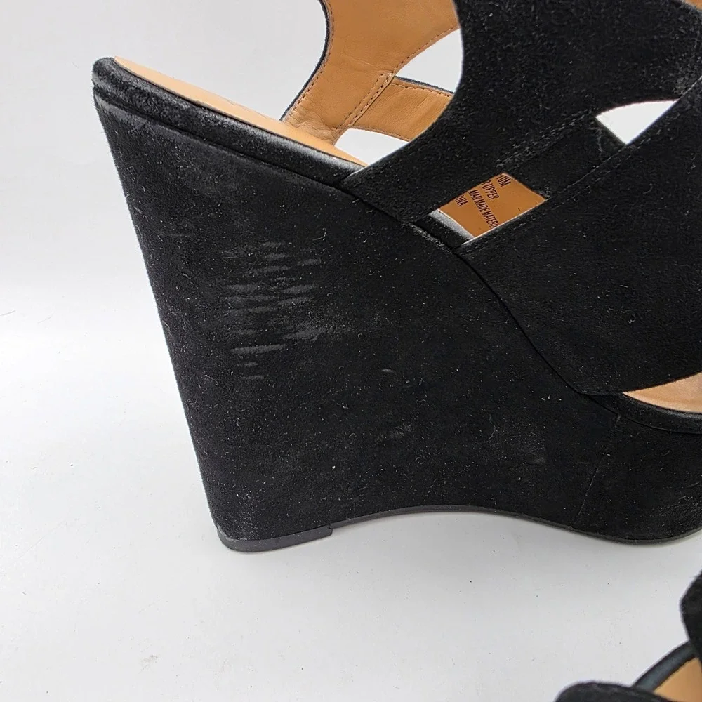 Kelsi Dagger Nelly Black Suede Strappy Platform Wedge Sandals Womens 10M